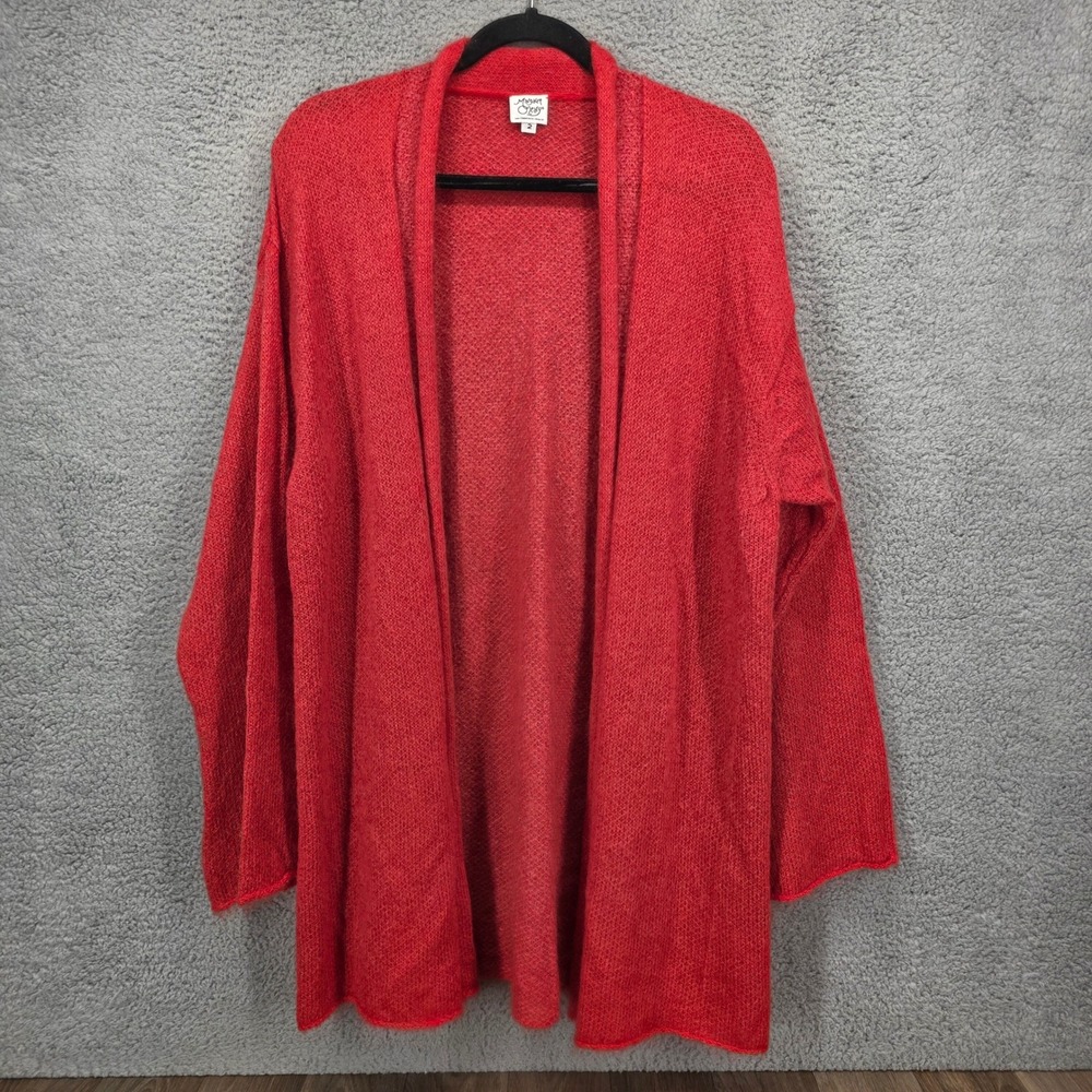 Margaret O'Leary Red Kid Mohair Wool Blend Open Front Cardigan Sweater Size 2 M